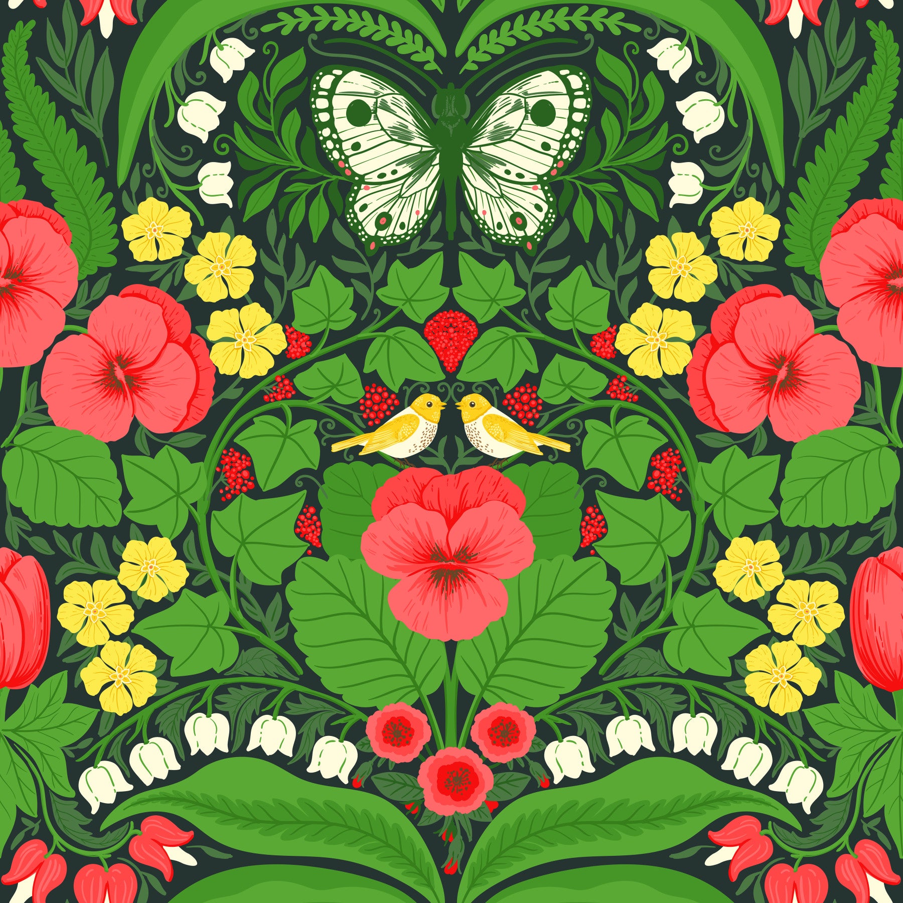 Dollhouse garden, pansies, birds and butterflies 2 Wallpaper⁠