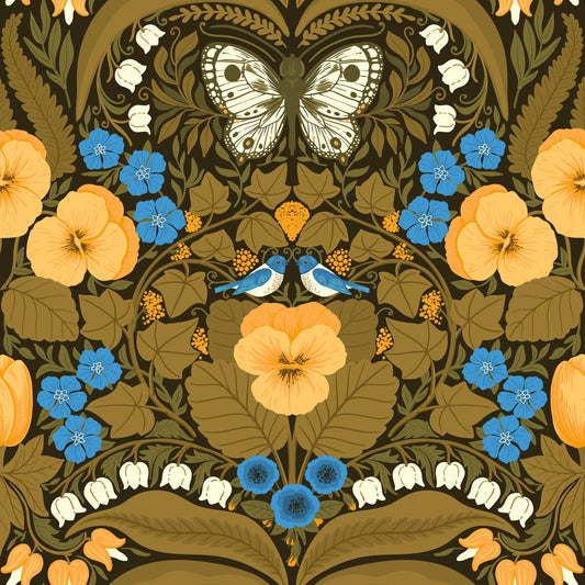 Dollhouse garden, pansies, birds and butterflies 3 Wallpaper⁠