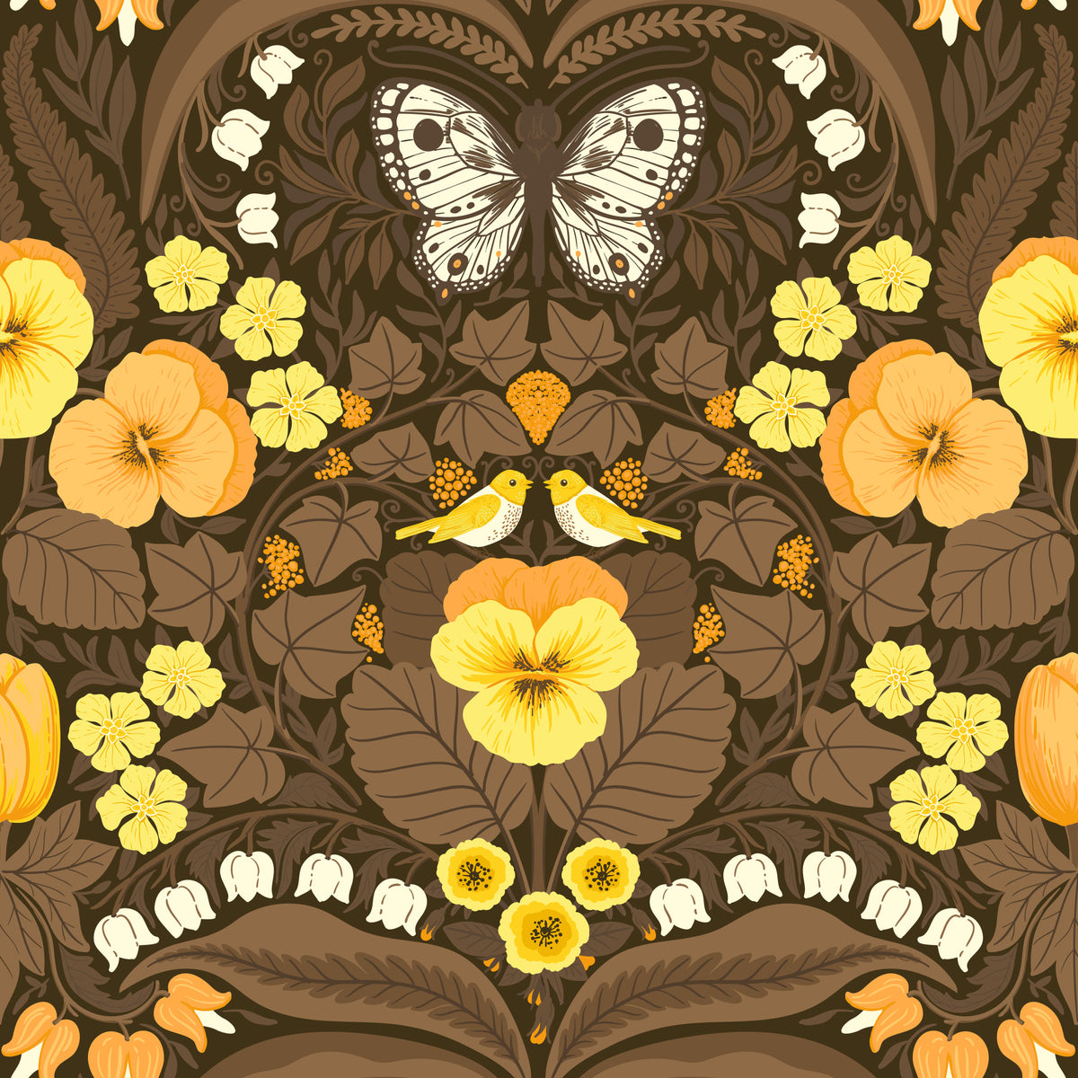 Dollhouse garden, pansies, birds and butterflies 4 Wallpaper⁠