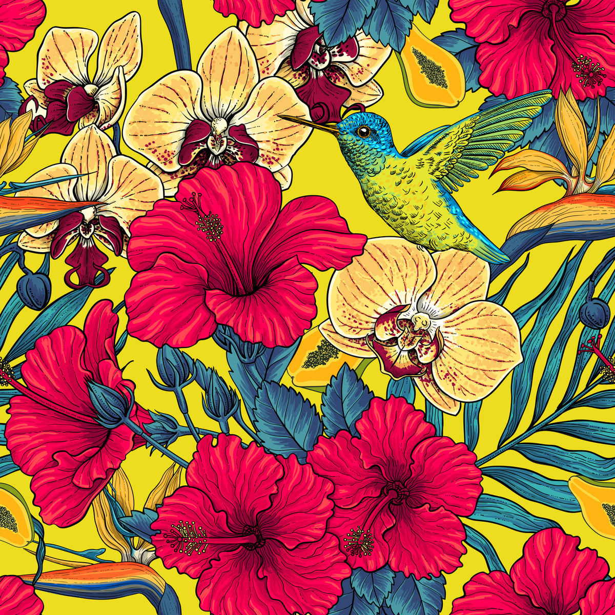 Tropical Florals and Hummingbird - Summer Botanical Garden 2 Wallpaper⁠ in your room