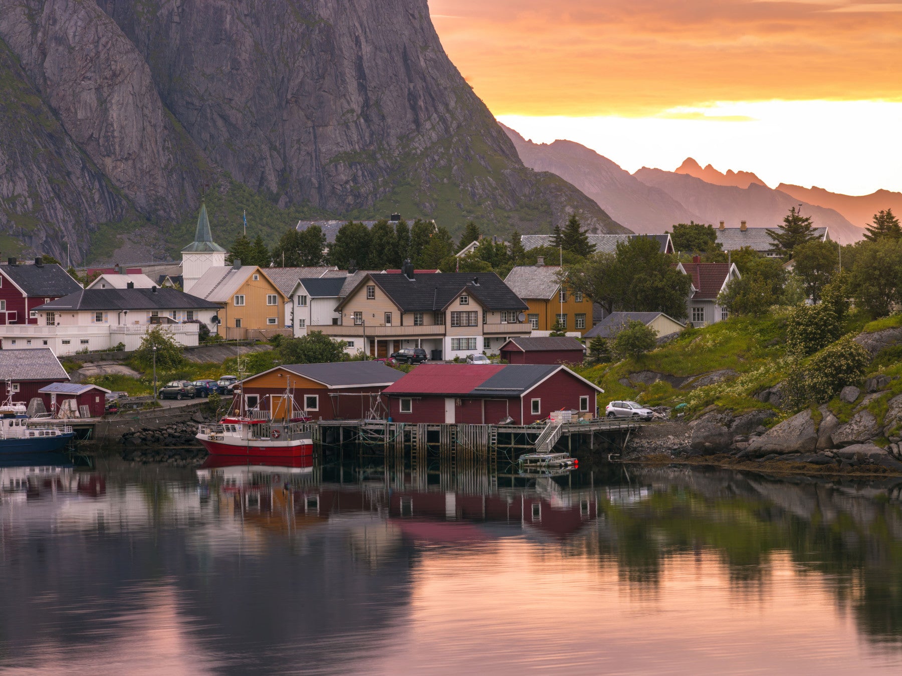 Lofoten Village Sunset & Fjord Wall Mural