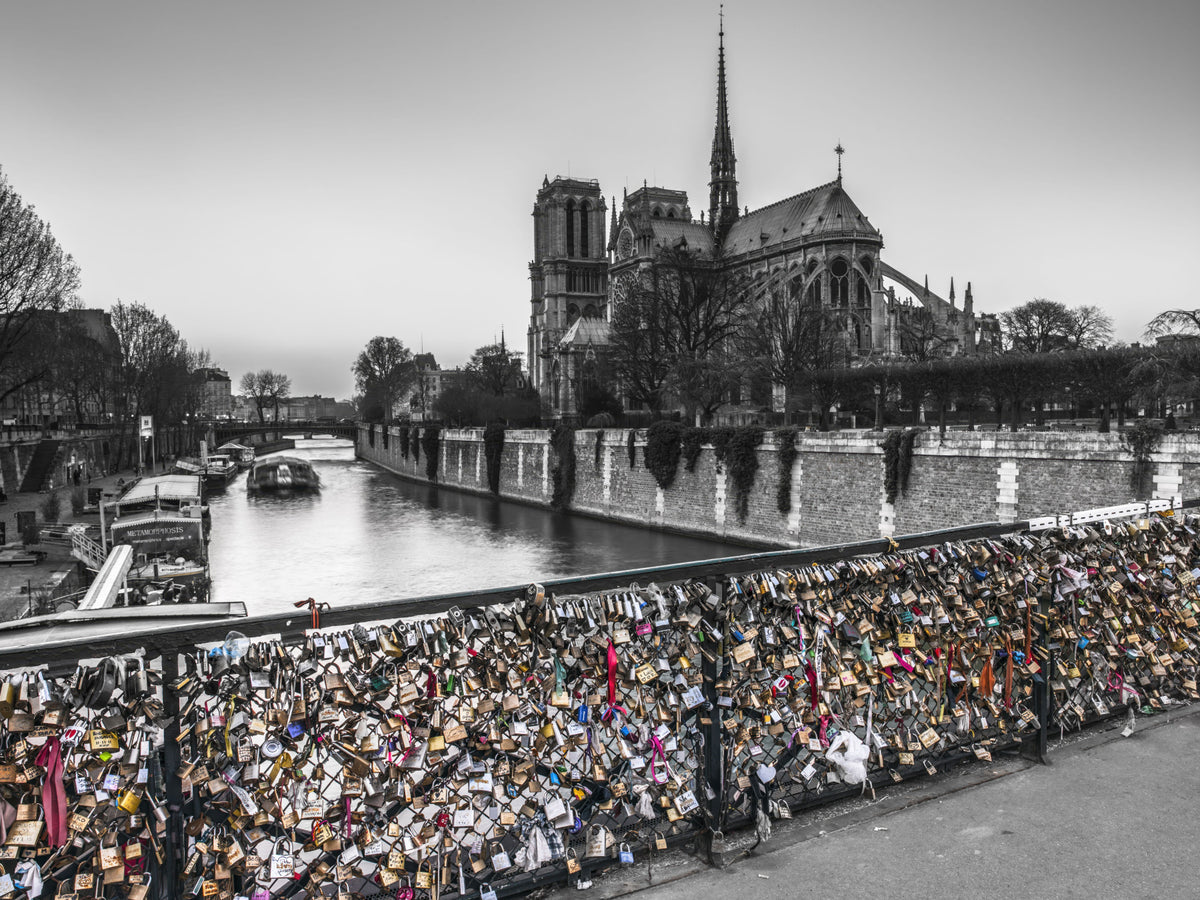 Parisian Love Locks Notre Dame's Shadow Wall Mural in your room