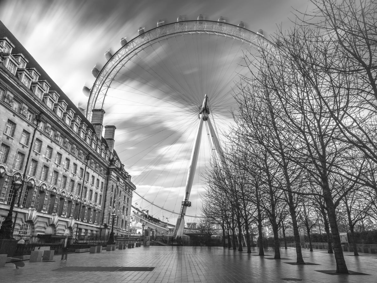 London Eye: Monochrome Majesty Wall Mural in your room — zoomed