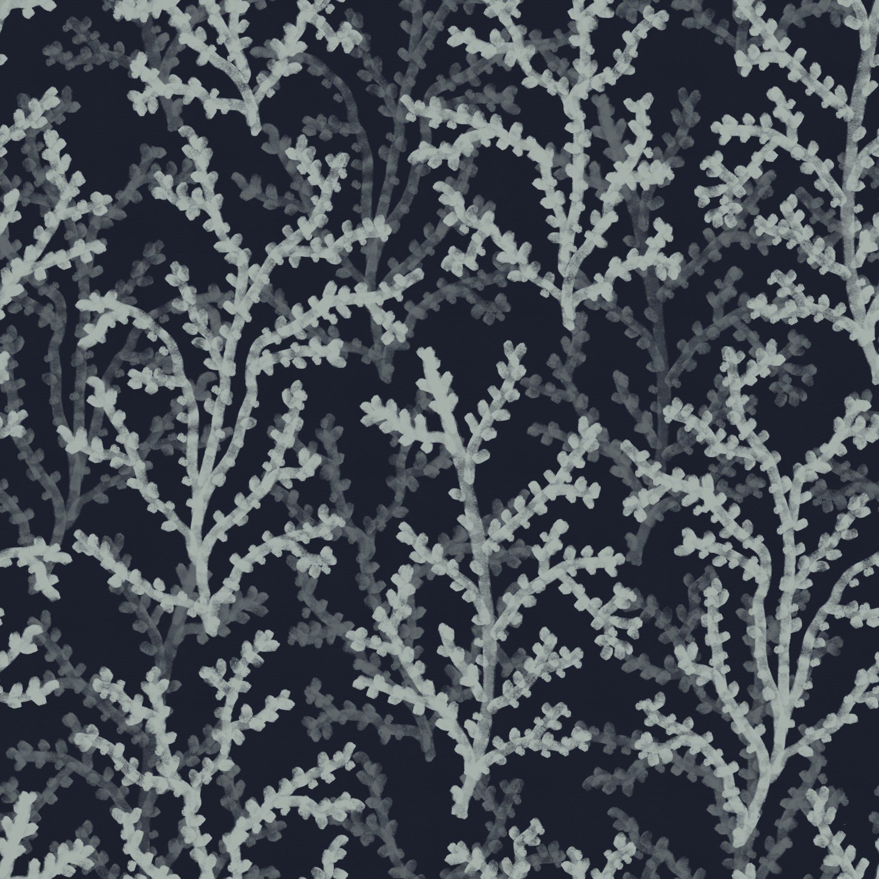 Marine motifs of the Painted Coraline Greenish Grey Dark Wallpaper populate a dining room.