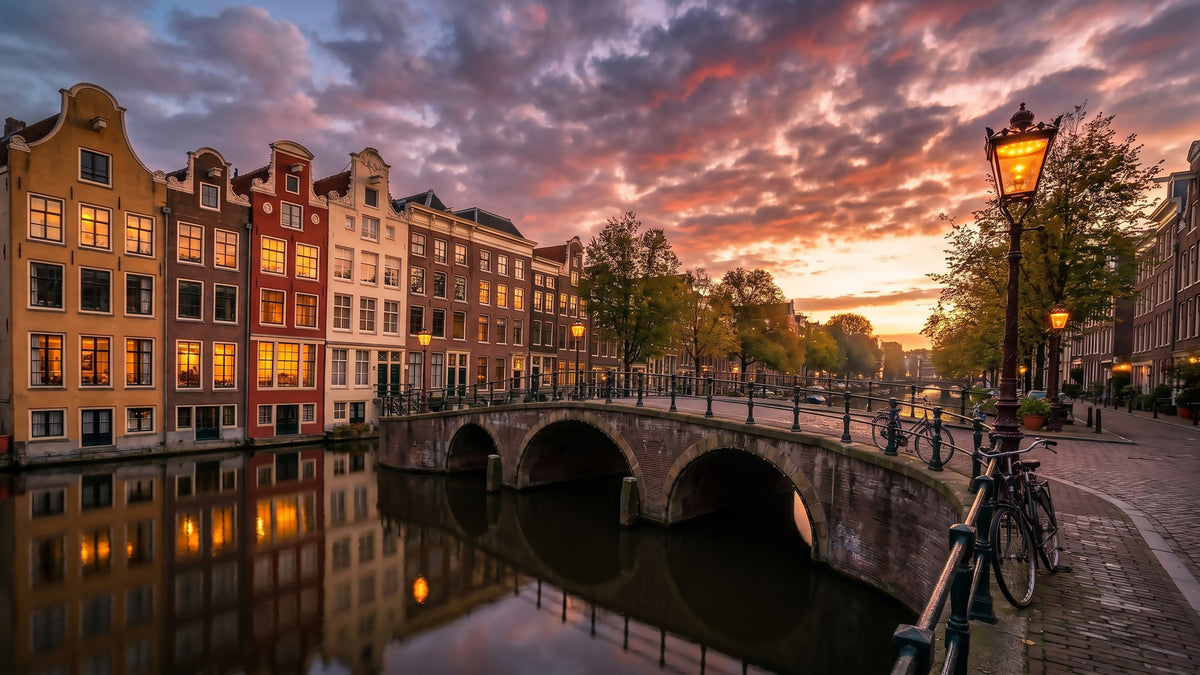 Golden Hour Amsterdam Canal Wall Mural in your room