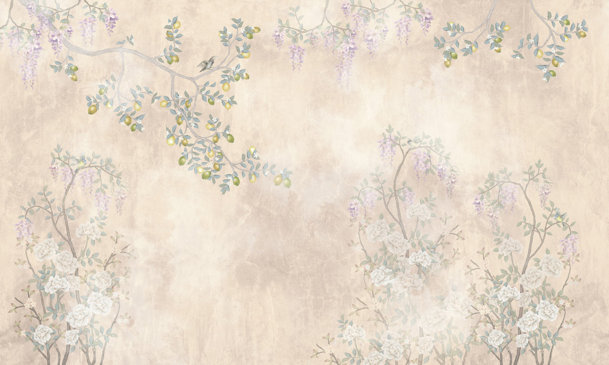 Wisteria & Lemon Blossom Serenity Cream Wall Mural in your room