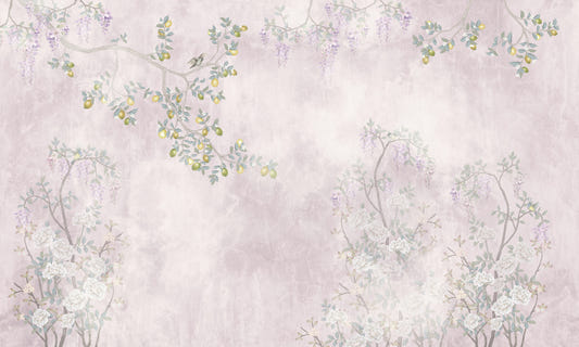 Wisteria & Lemon Blossom Serenity Pink Wall Mural
