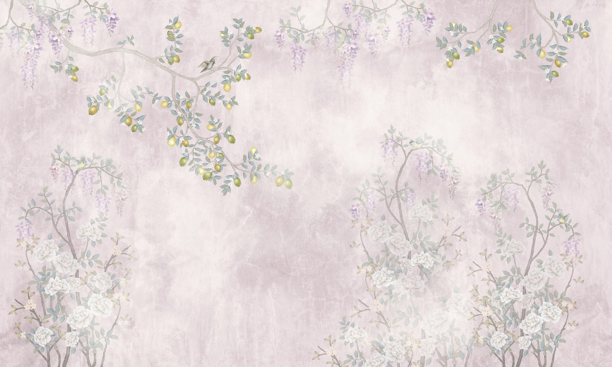 Wisteria & Lemon Blossom Serenity Pink Wall Mural in your room