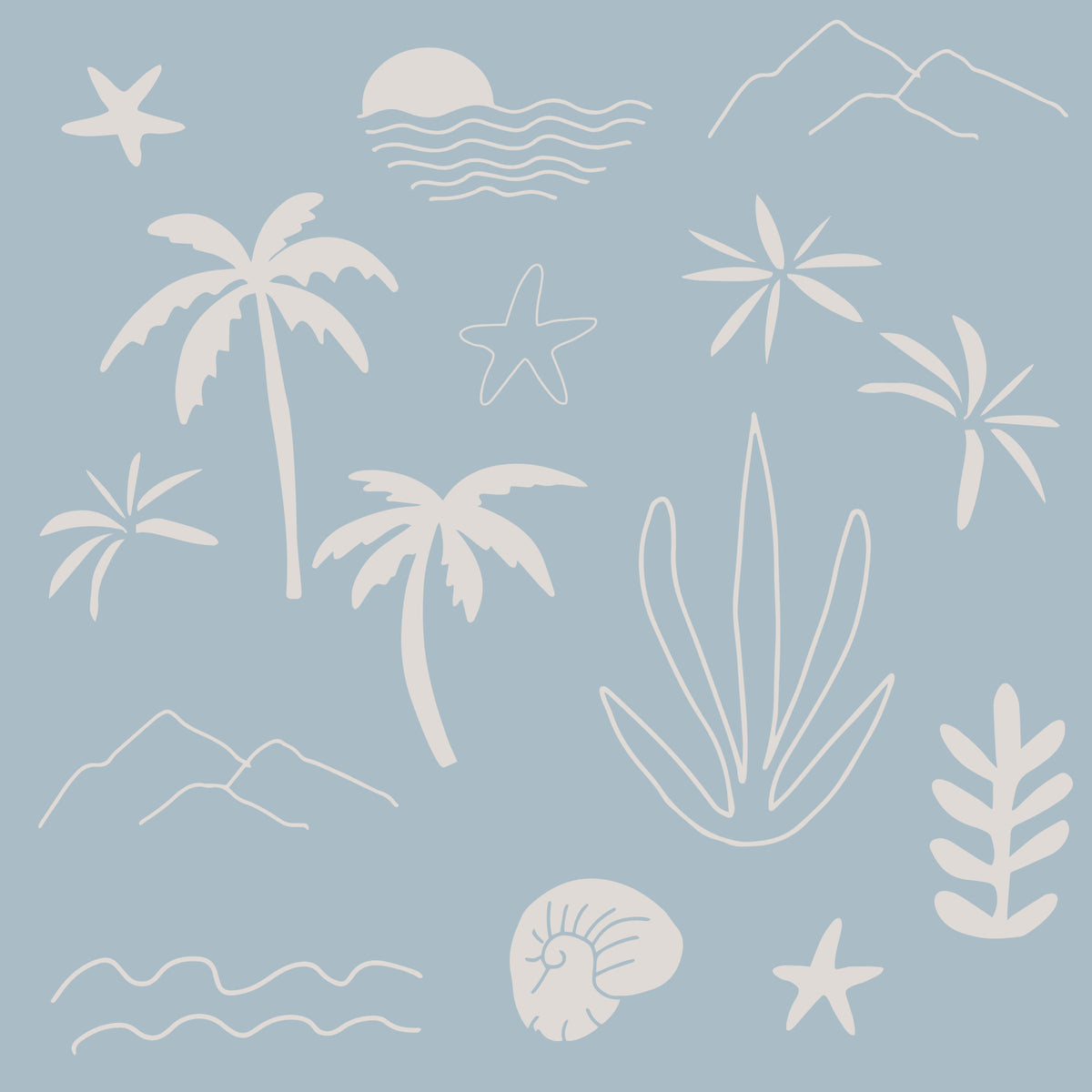 Soft Blue Tropical Icon Wallpaper Boho Coastal Wallpaper⁠ in your room