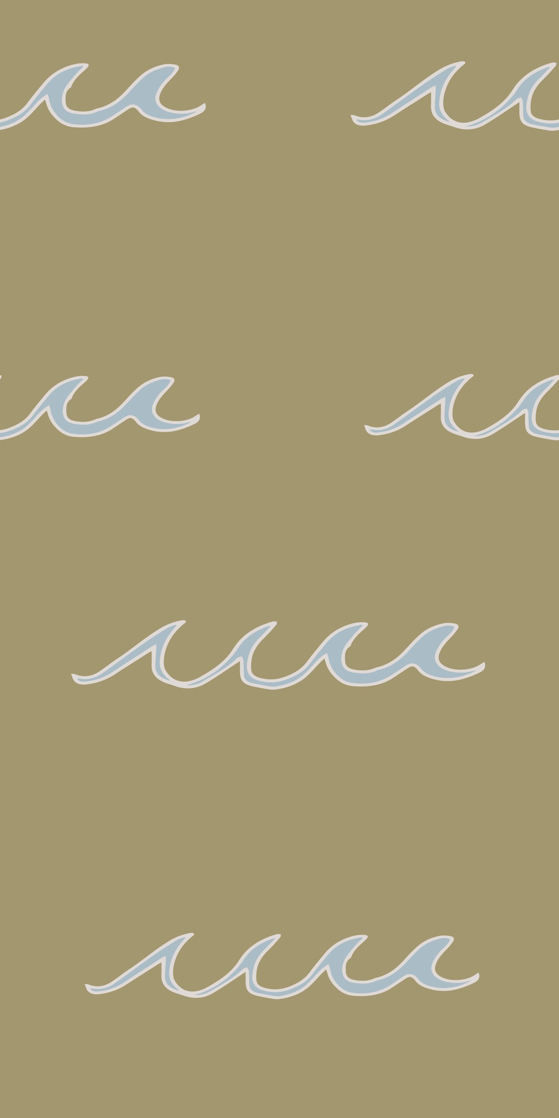 Olive Green Wave Wallpaper with pale blue wave marks and open layout