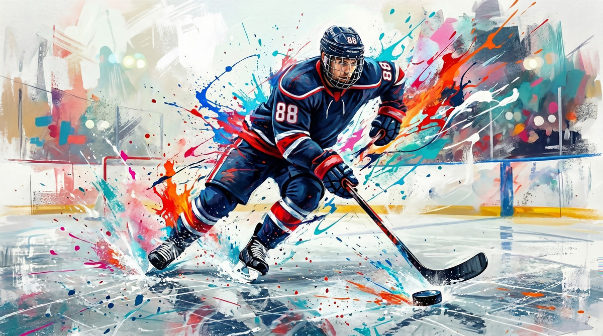 Brushstroke Blitz: Hockey Action Wall Mural in your room — zoomed