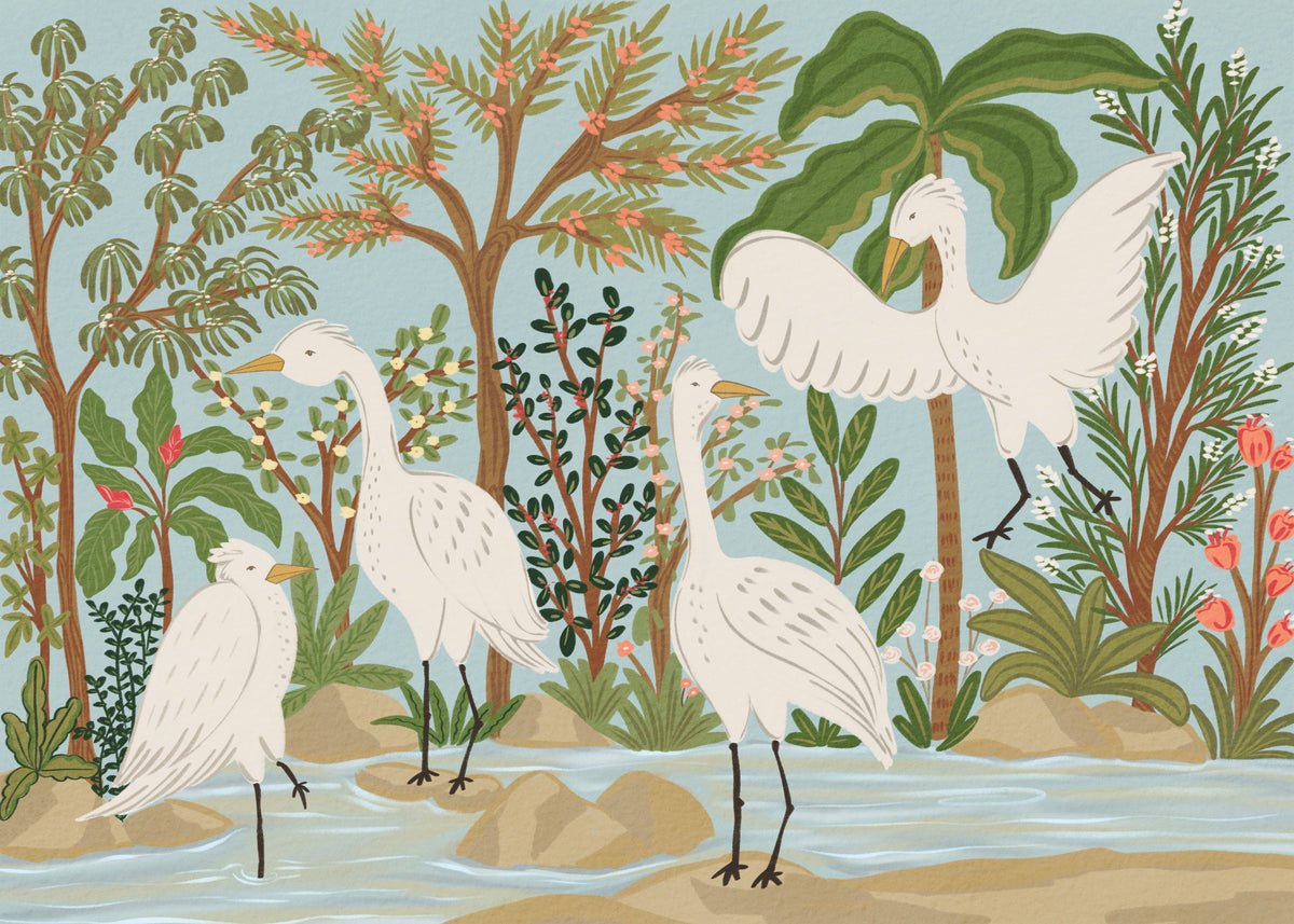 River Egrets: Serene Jungle Dance Wall Mural in your room