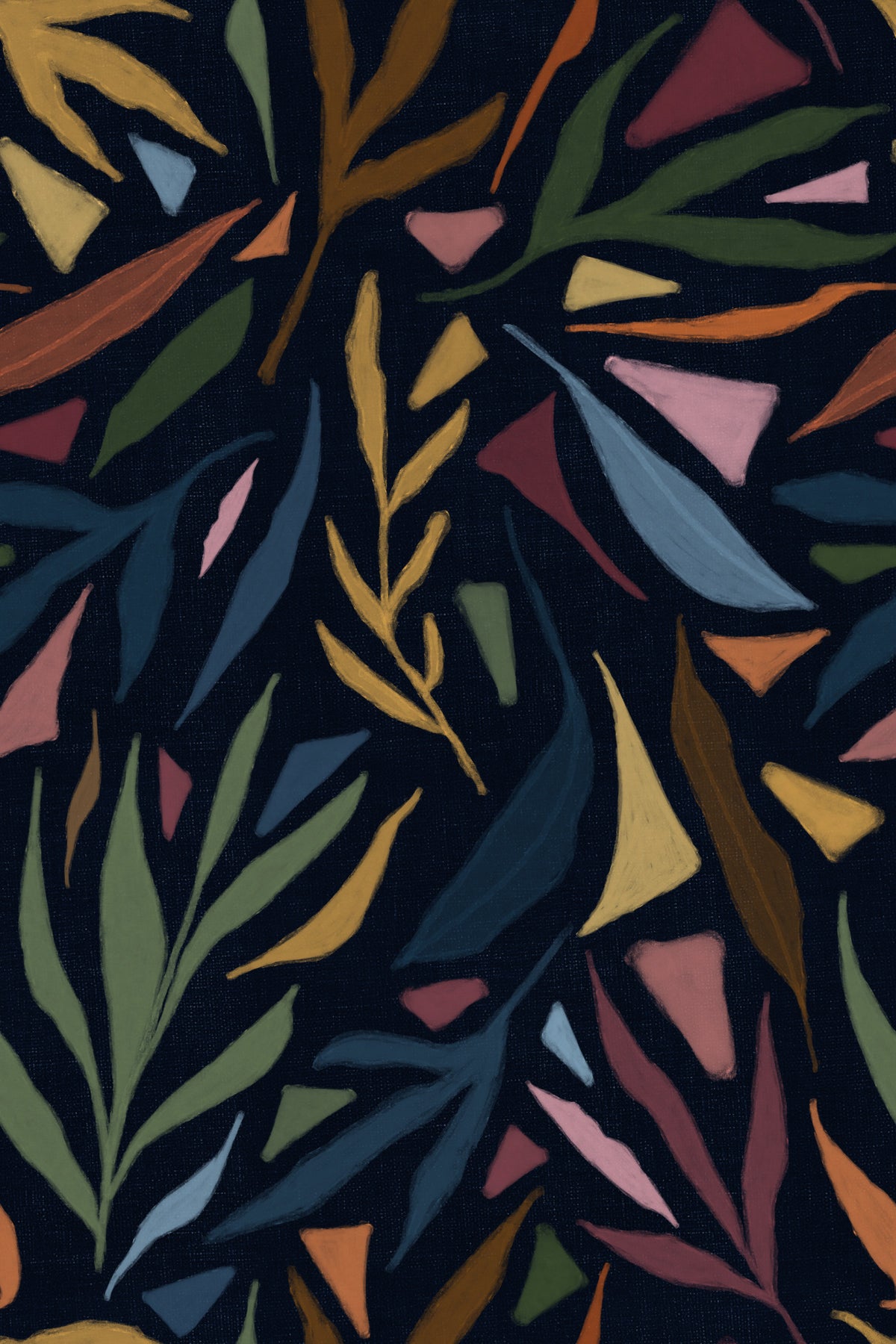 Tropical Painted Collage Dark Wallpaper⁠