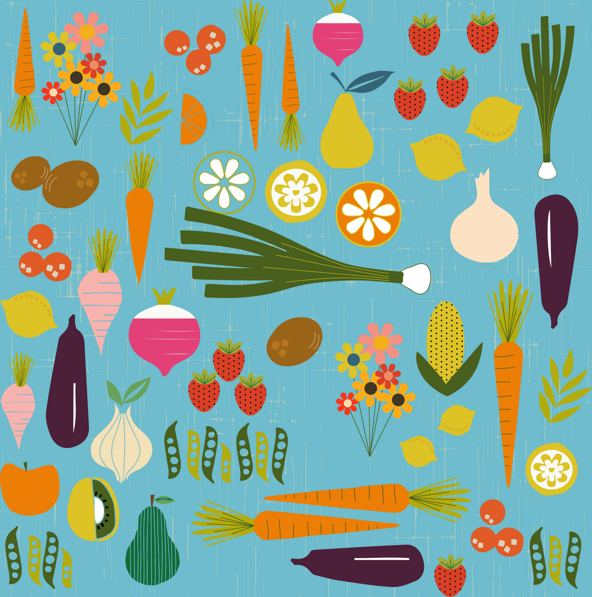Blue Veggie Wallpaper Mid Century Modern Kitchen Wallpaper⁠ in your room