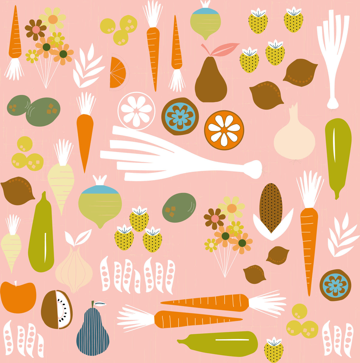 Pink Veggie Wallpaper Mid Century Modern Kitchen Wallpaper⁠ in your room — zoomed