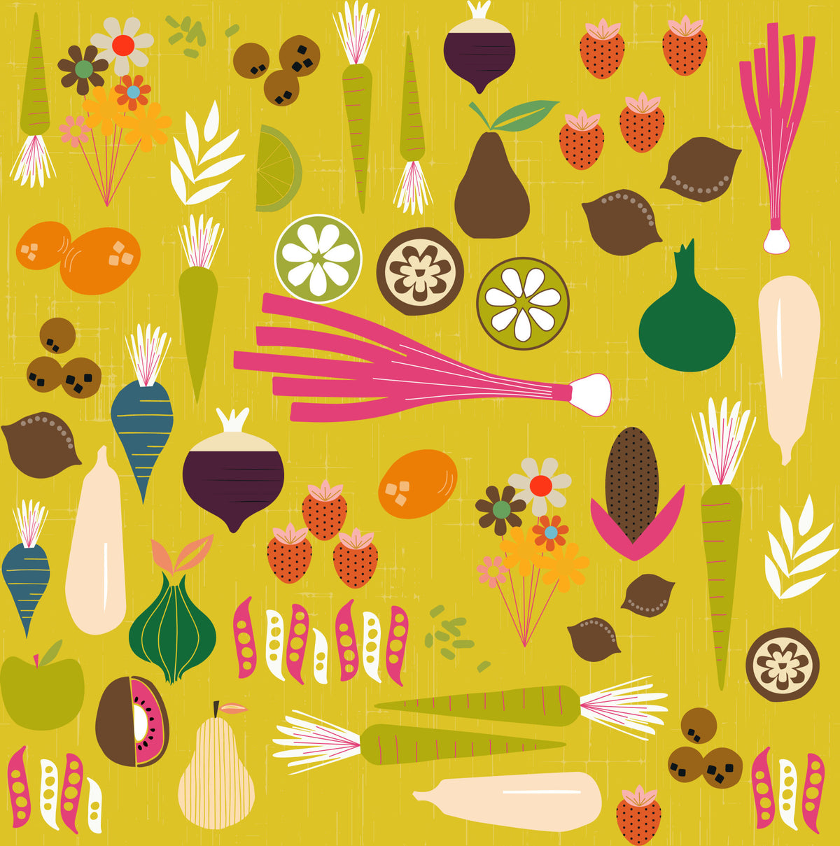 Mustard Vegetable Wallpaper Retro Kitchen Wallpaper⁠ in your room