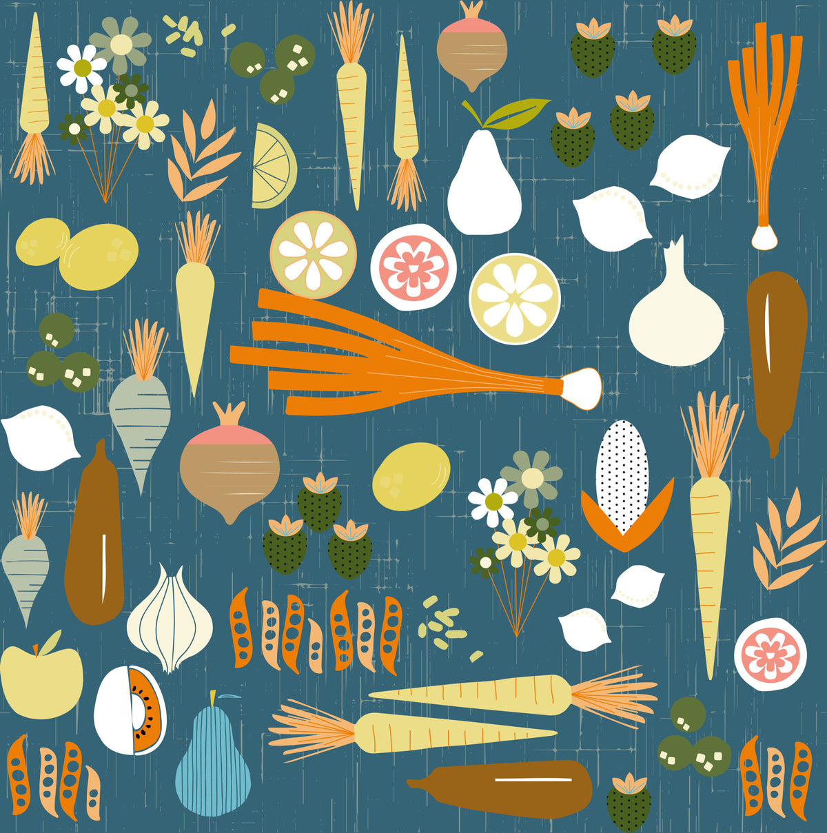 Teal Vegetable Wallpaper Retro Kitchen Wallpaper⁠ in your room