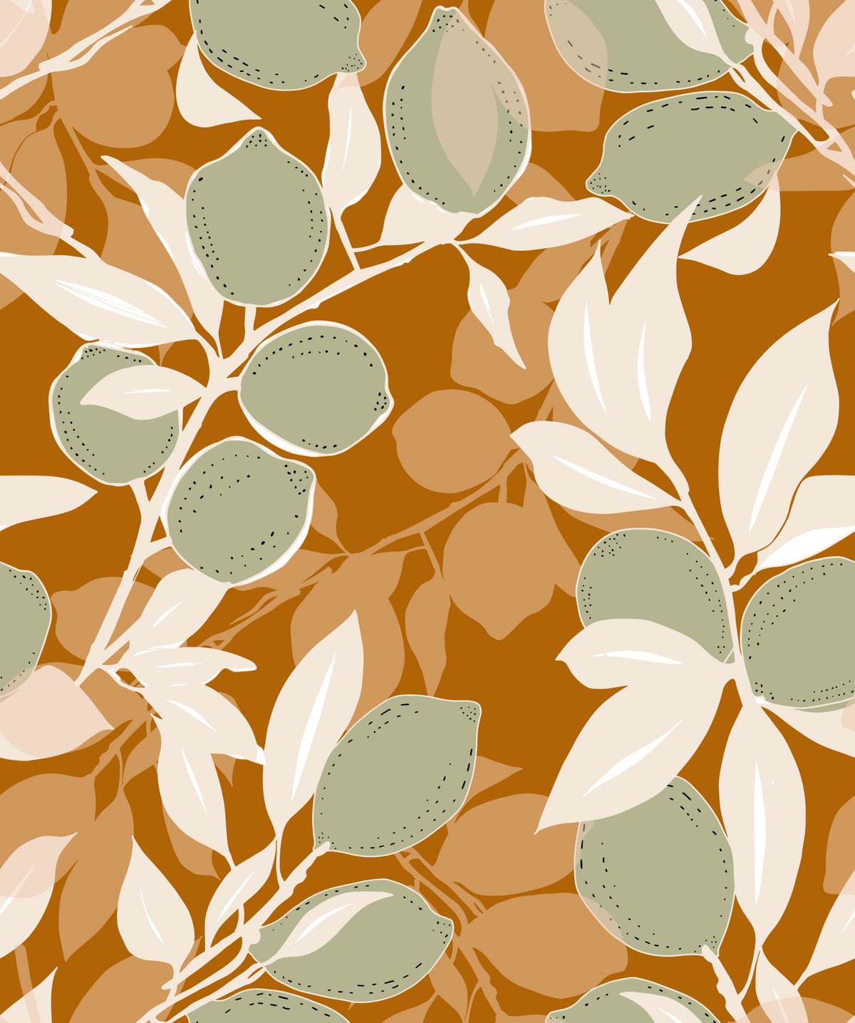 Sage Terracotta Lemon Wallpaper Mediterranean Kitchen Wallpaper⁠ in your room — zoomed