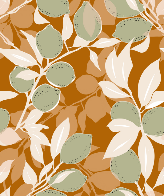 Sage Terracotta Lemon Wallpaper Mediterranean Kitchen Wallpaper⁠