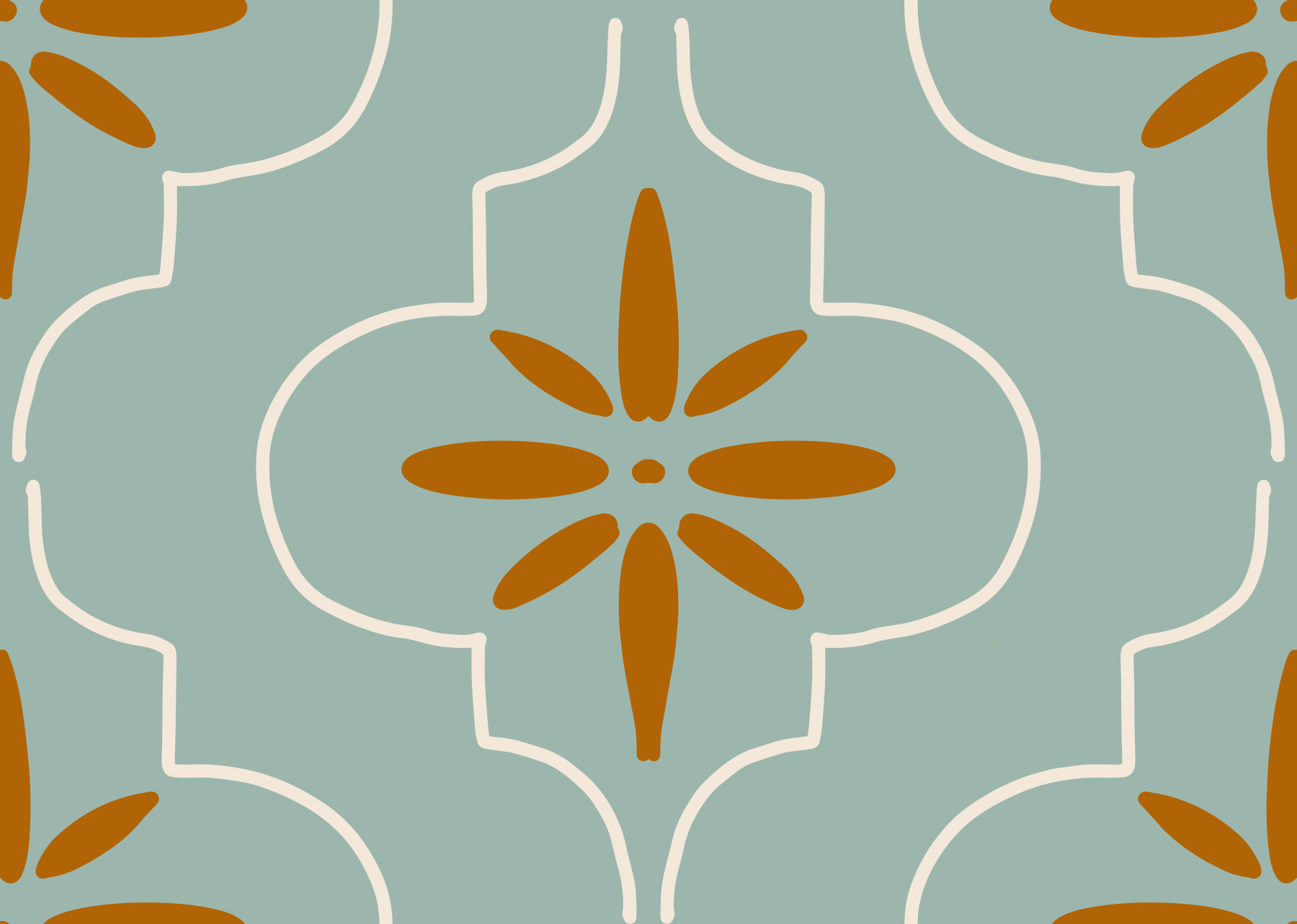 Bedroom with Teal Terracotta Tile wallpaper and geometric motifs