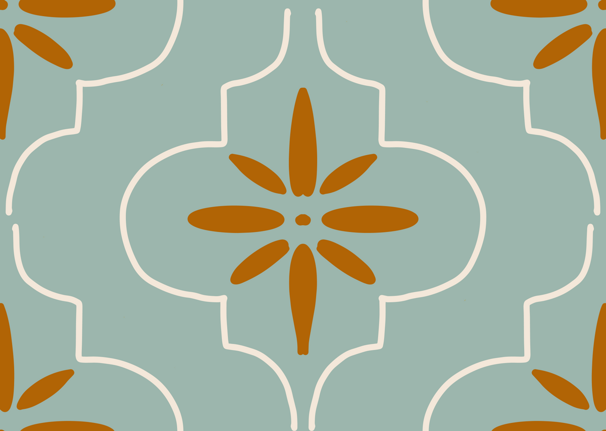 Teal Terracotta Tile Wallpaper Mediterranean Geometric Wallpaper⁠ in your room