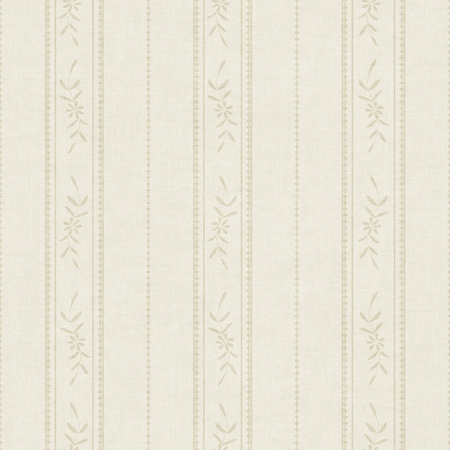 Vintage Ticking Stripe Vertical Linen With Floral Decor Cream Ivory Wallpaper⁠
