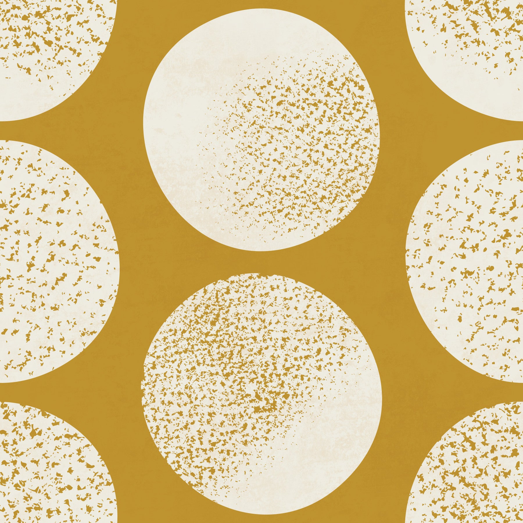 Dining room with cream mustard wallpaper and oversized stippled circles