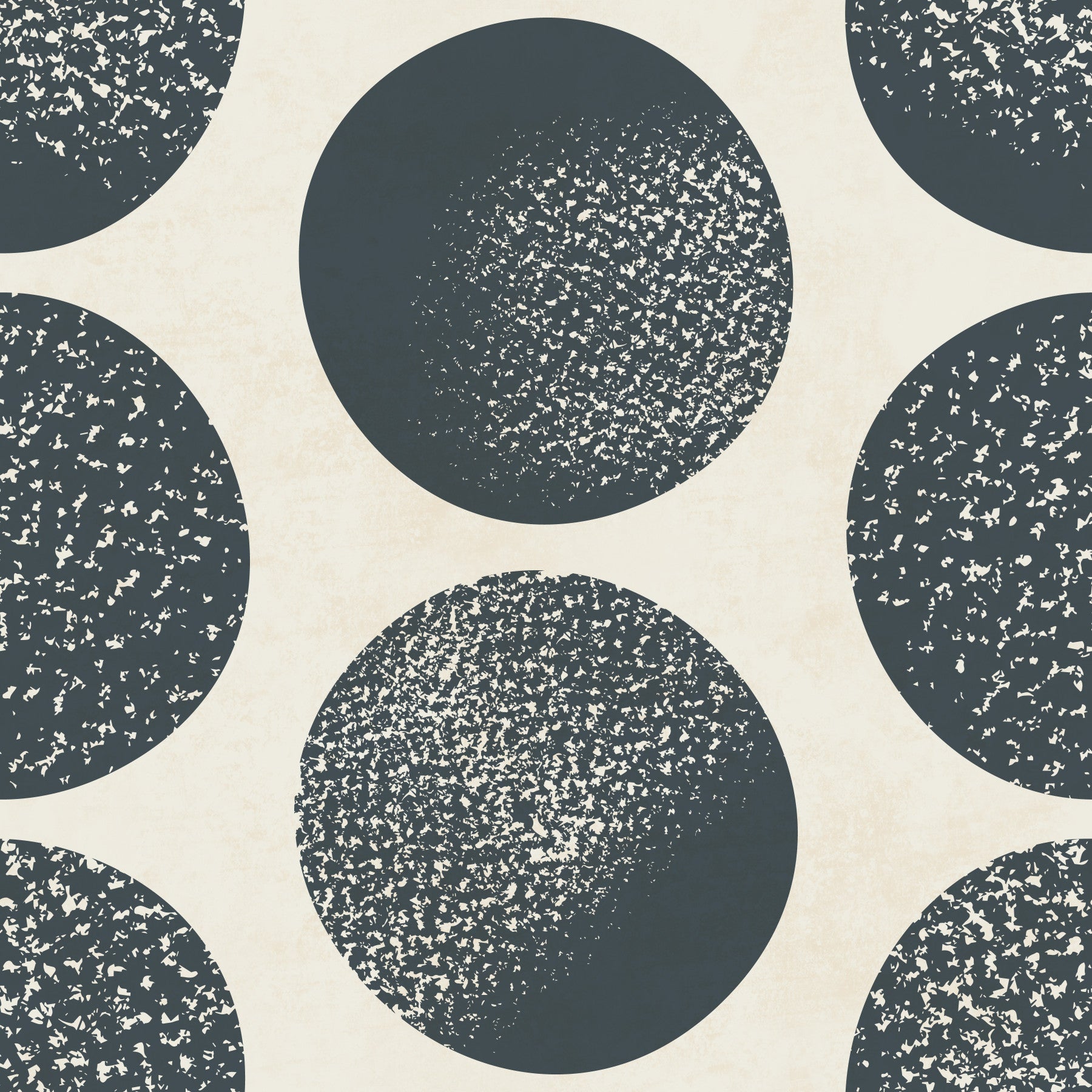 Office wall with cream dot wallpaper and dark blue textured motifs