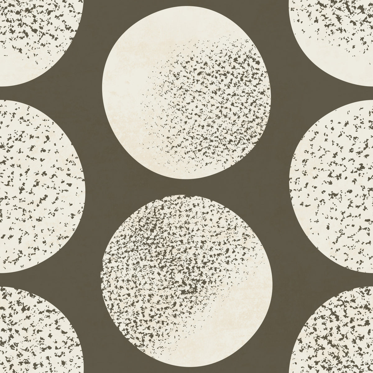 Organic Polka Dots Stippled Modern Cream on Dark Brown Wallpaper⁠ in your room — zoomed