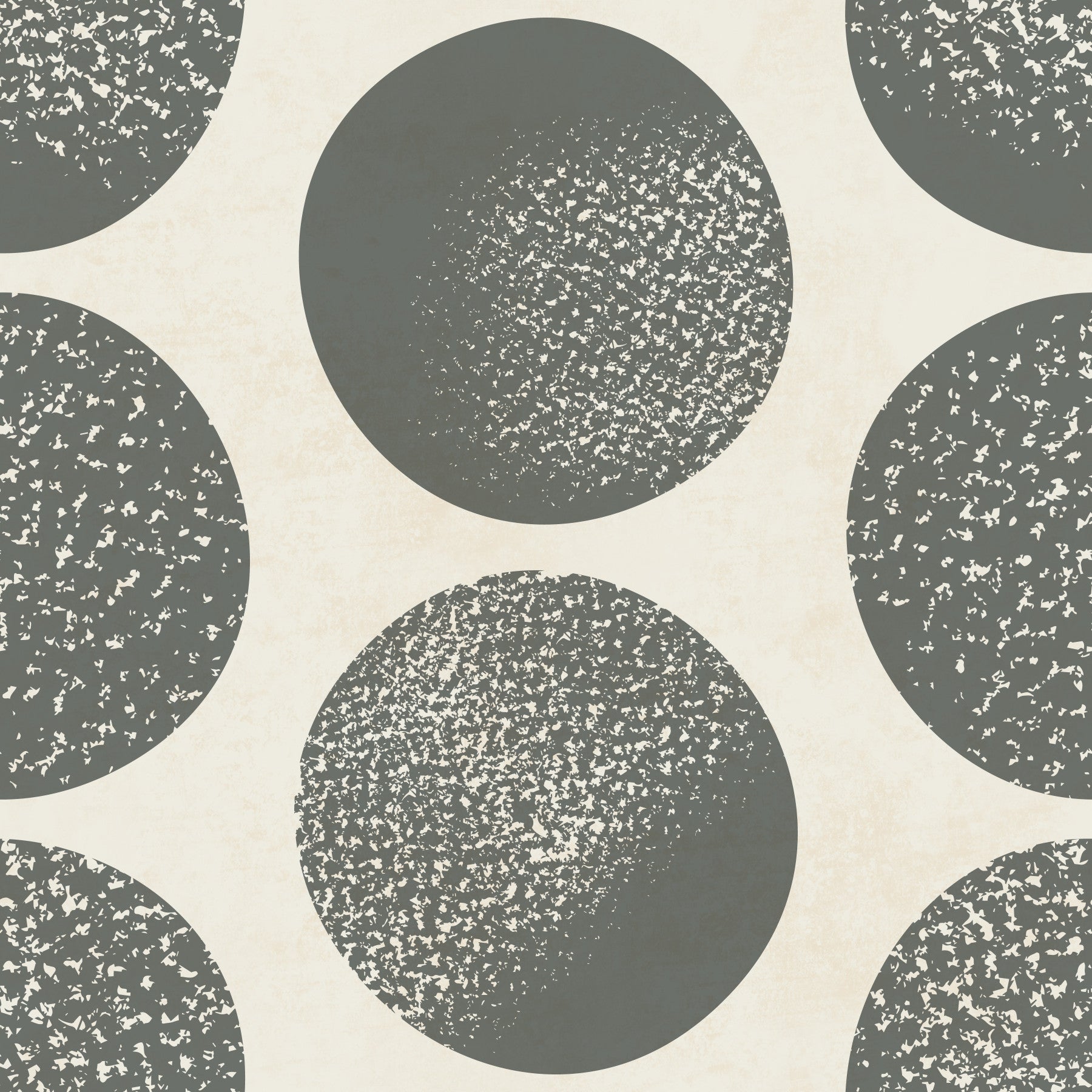 Dining room styled in modern dot wallpaper with large stippled grey circles