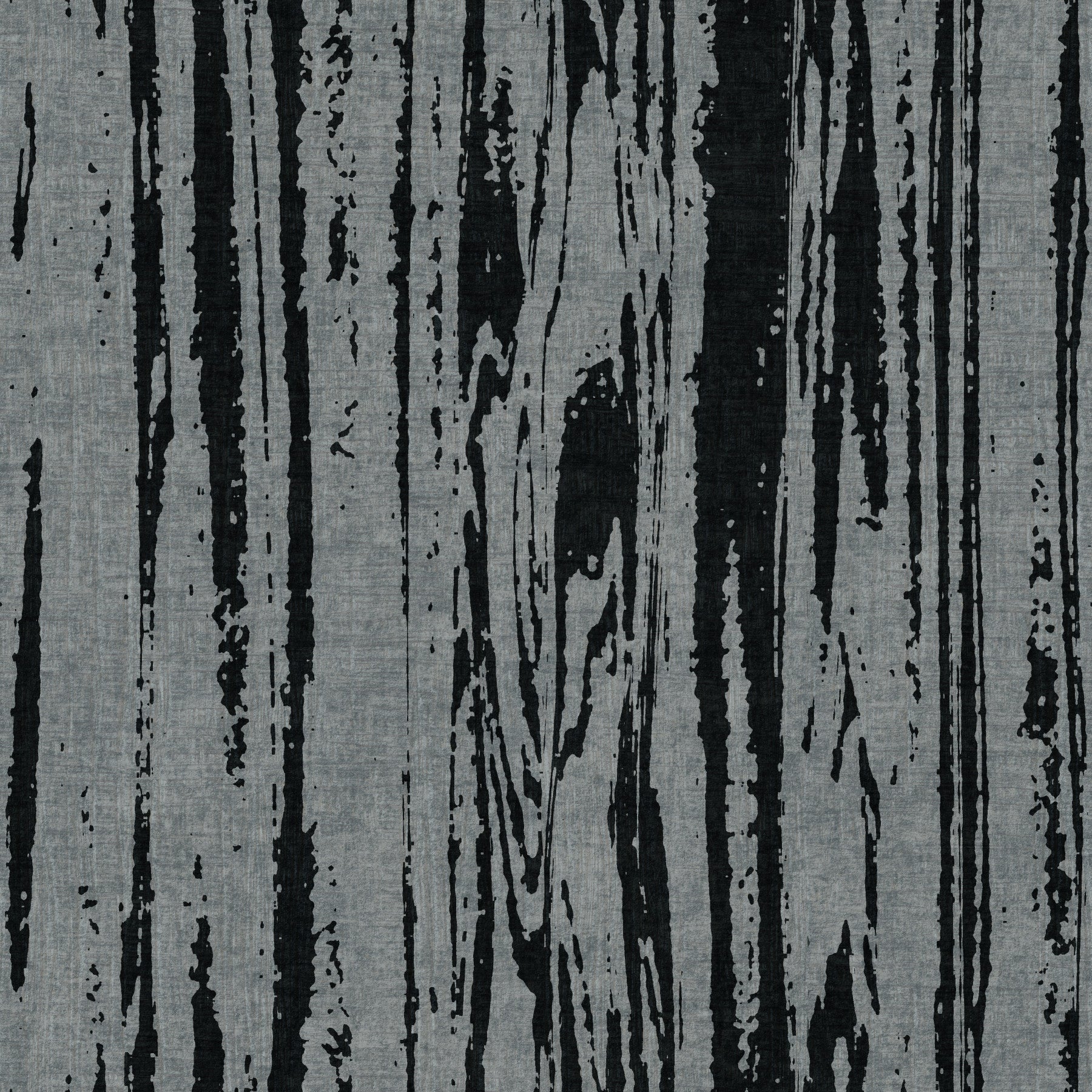 Living room with charcoal grey woodgrain wallpaper and abstract vertical grain lines