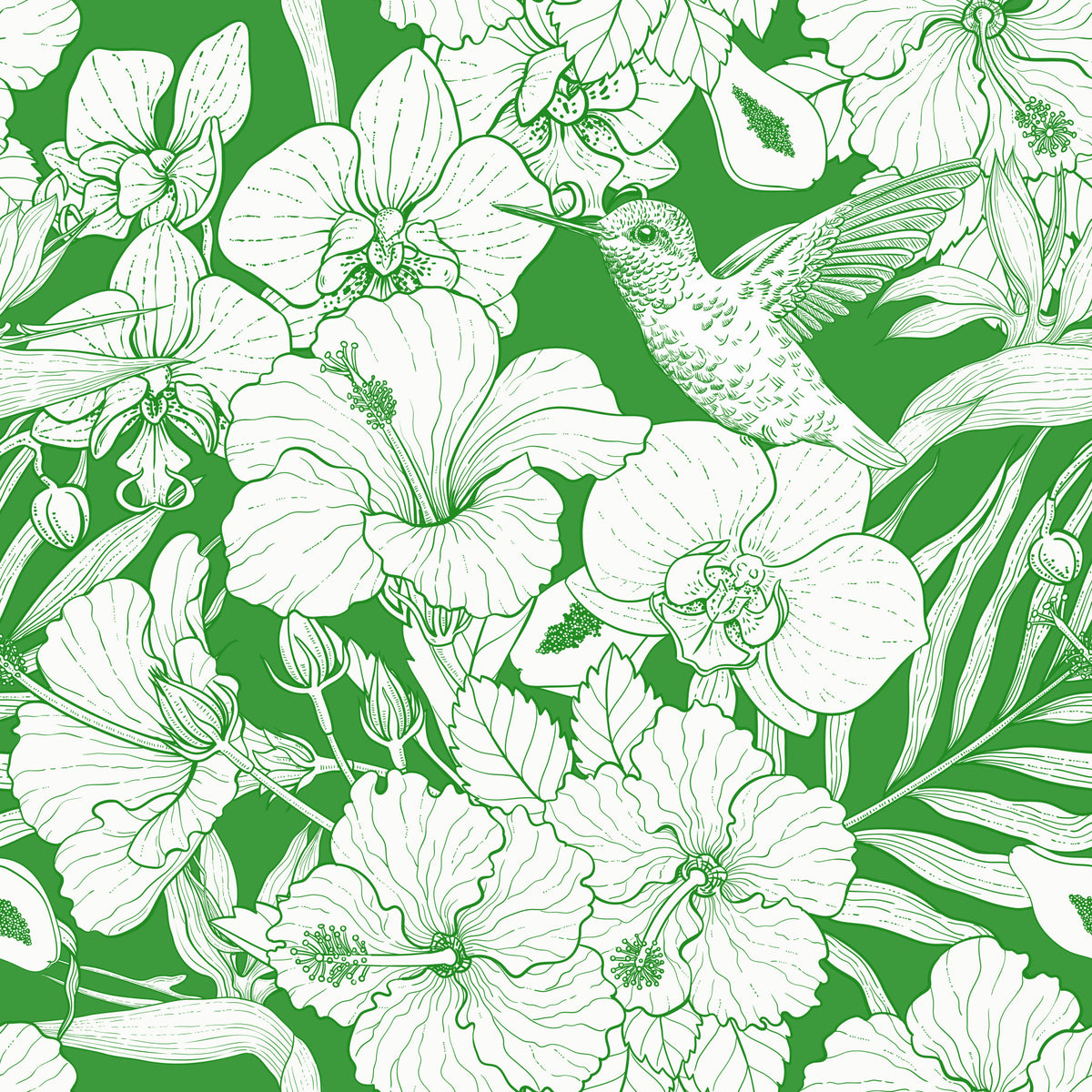 Tropical Florals and Hummingbird - Summer Botanical Garden 6 Wallpaper⁠ in your room