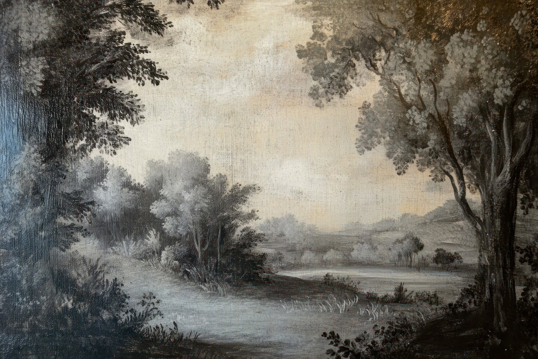 Monochrome Lakeside Vista Wall Mural