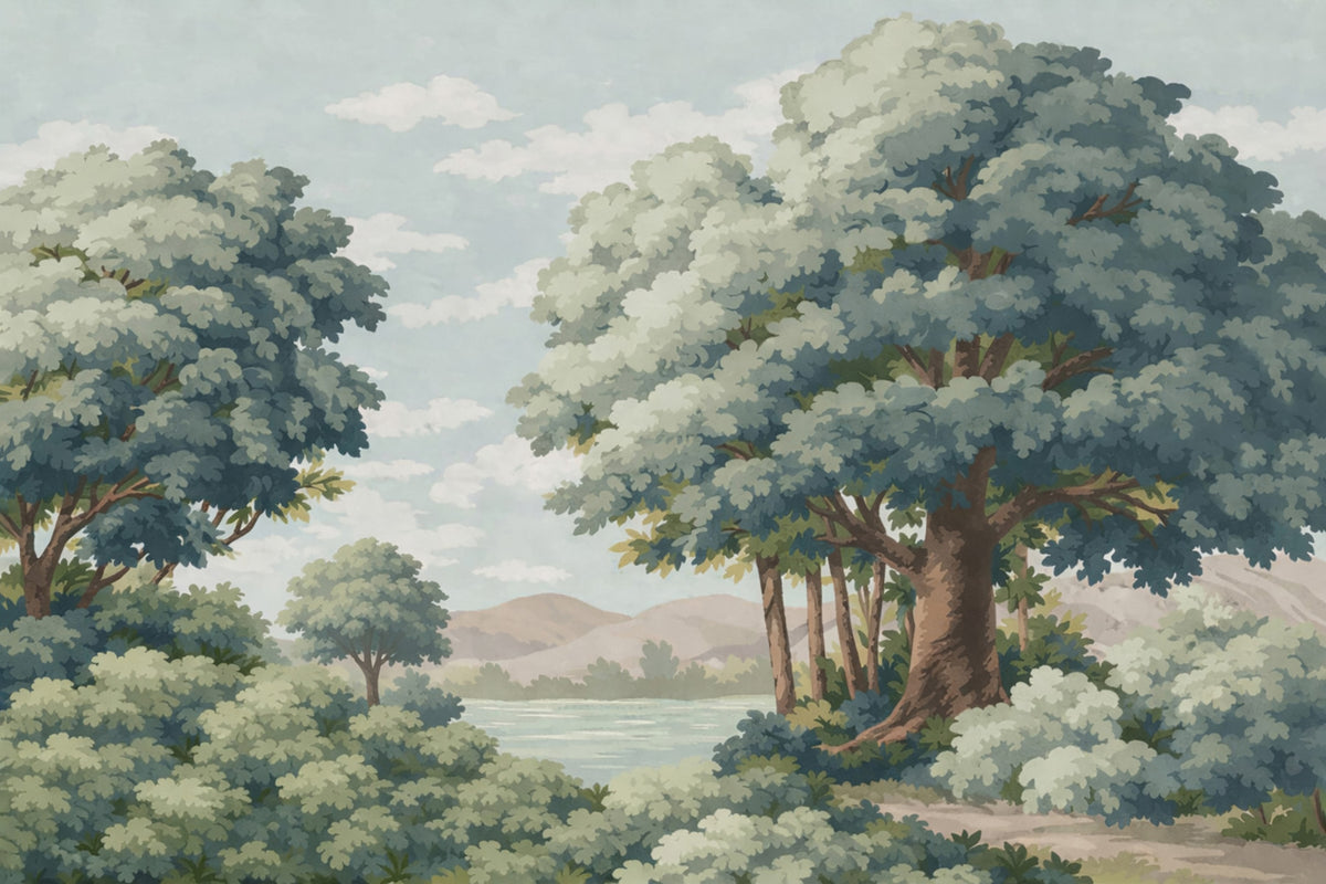 Verdant Horizon Lake Wall Mural in your room