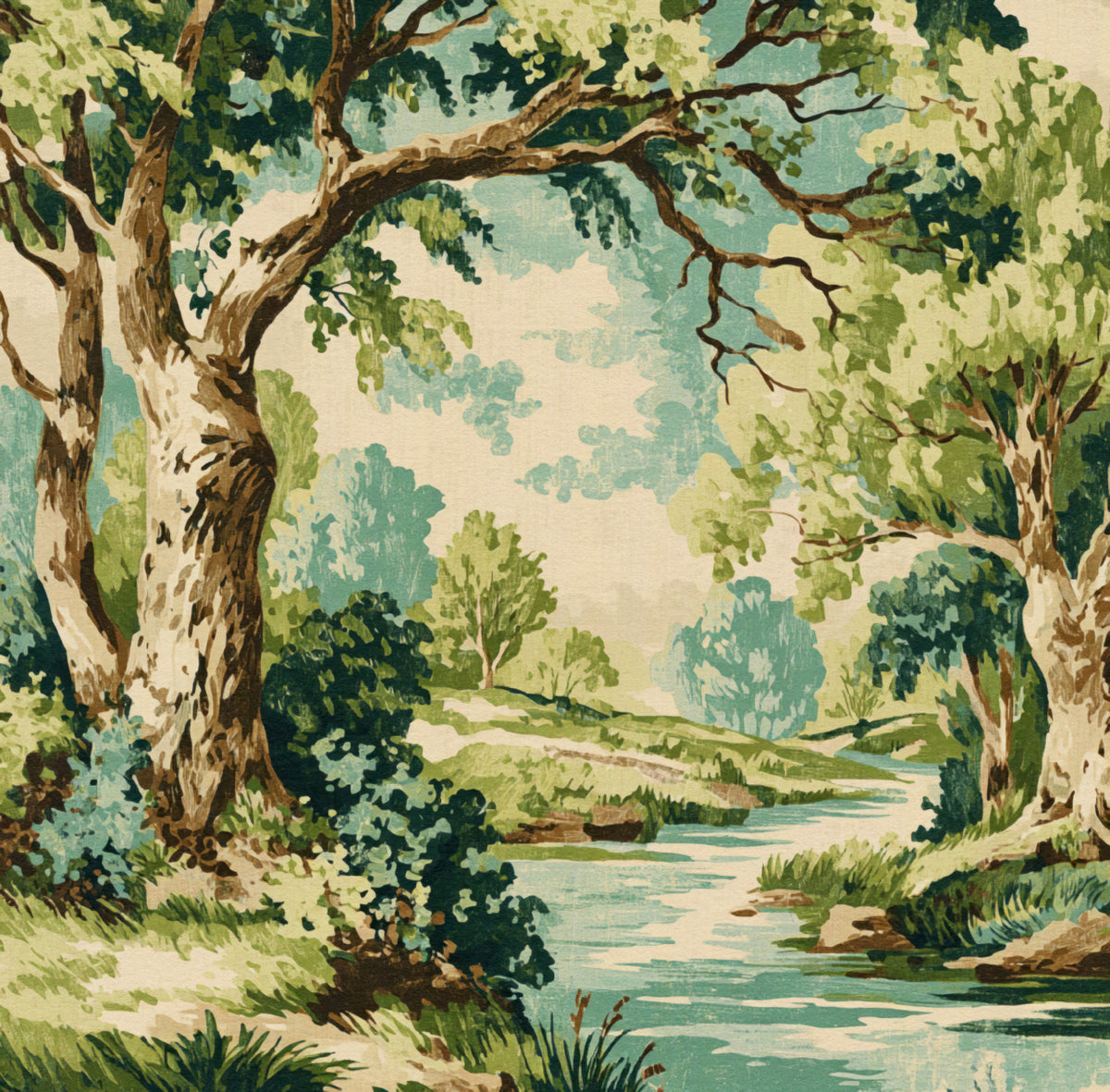 Tranquil Forest Stream Wall Mural in your room