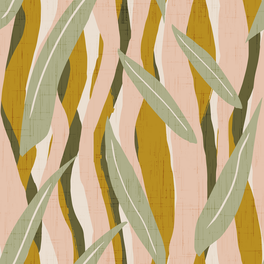 Mustard Olive Leaf Stripe Wallpaper Boho Organic Wallpaper⁠