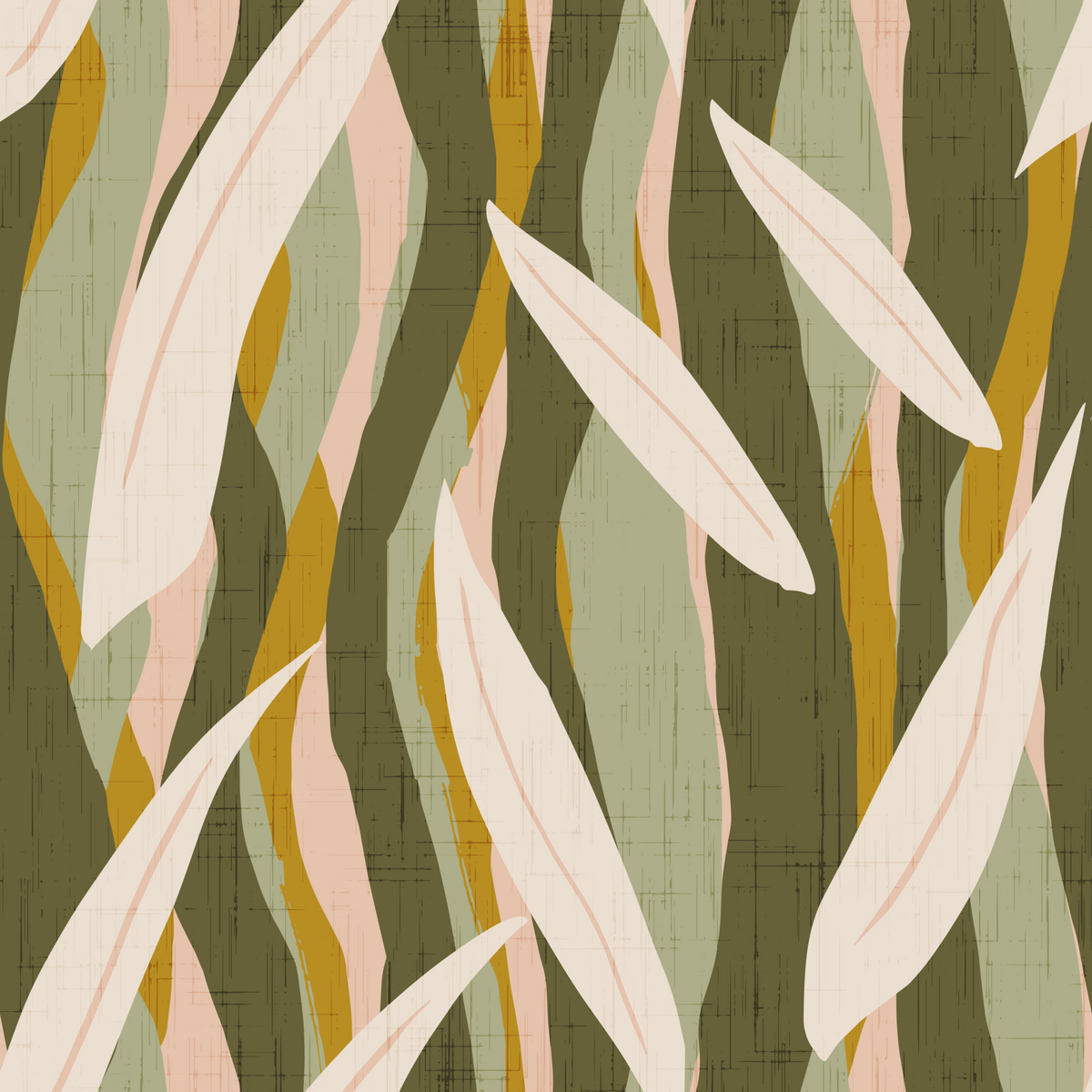 Olive Mustard Leaf Stripe Wallpaper Boho Organic Wallpaper⁠ in your room — zoomed
