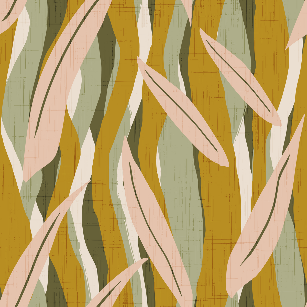 Olive Pink Leaf Stripe Wallpaper Boho Organic Wallpaper⁠ in your room