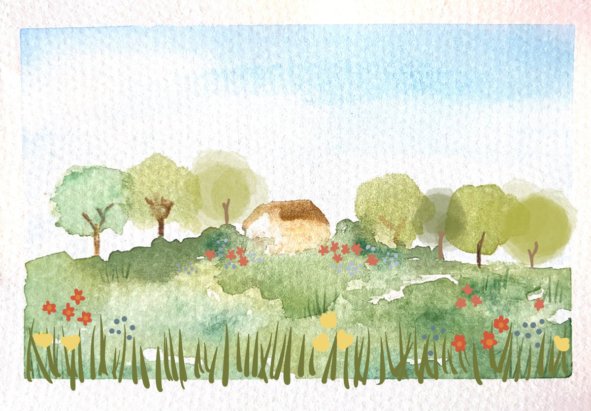 Watercolor Country Home Wall Mural in your room