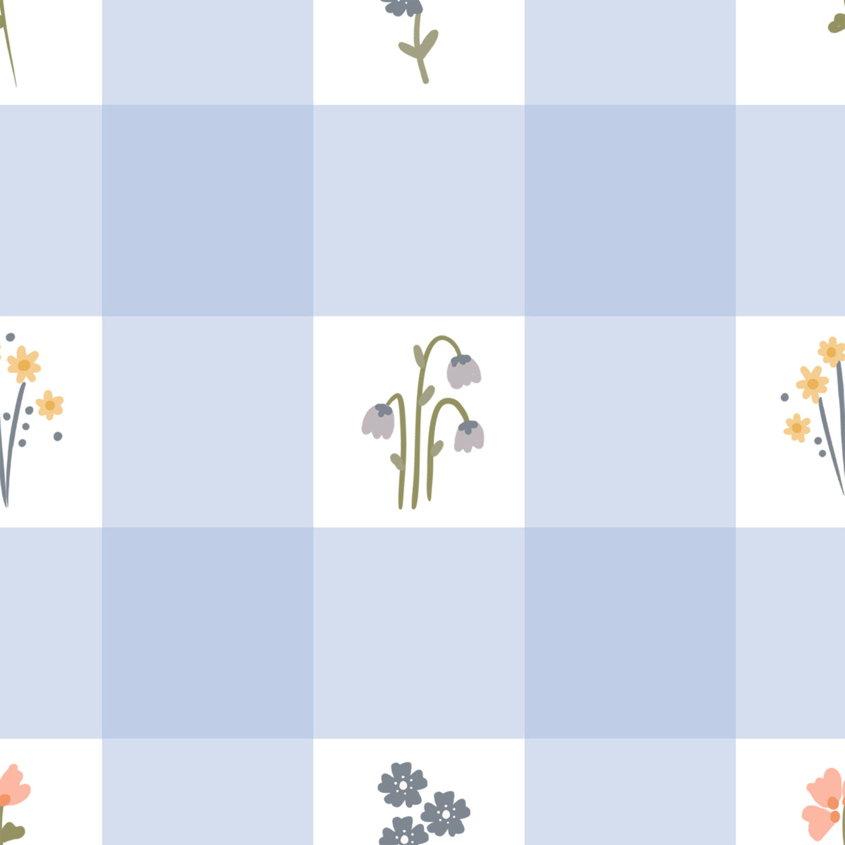Soft Floral Gingham Wallpaper⁠ in your room