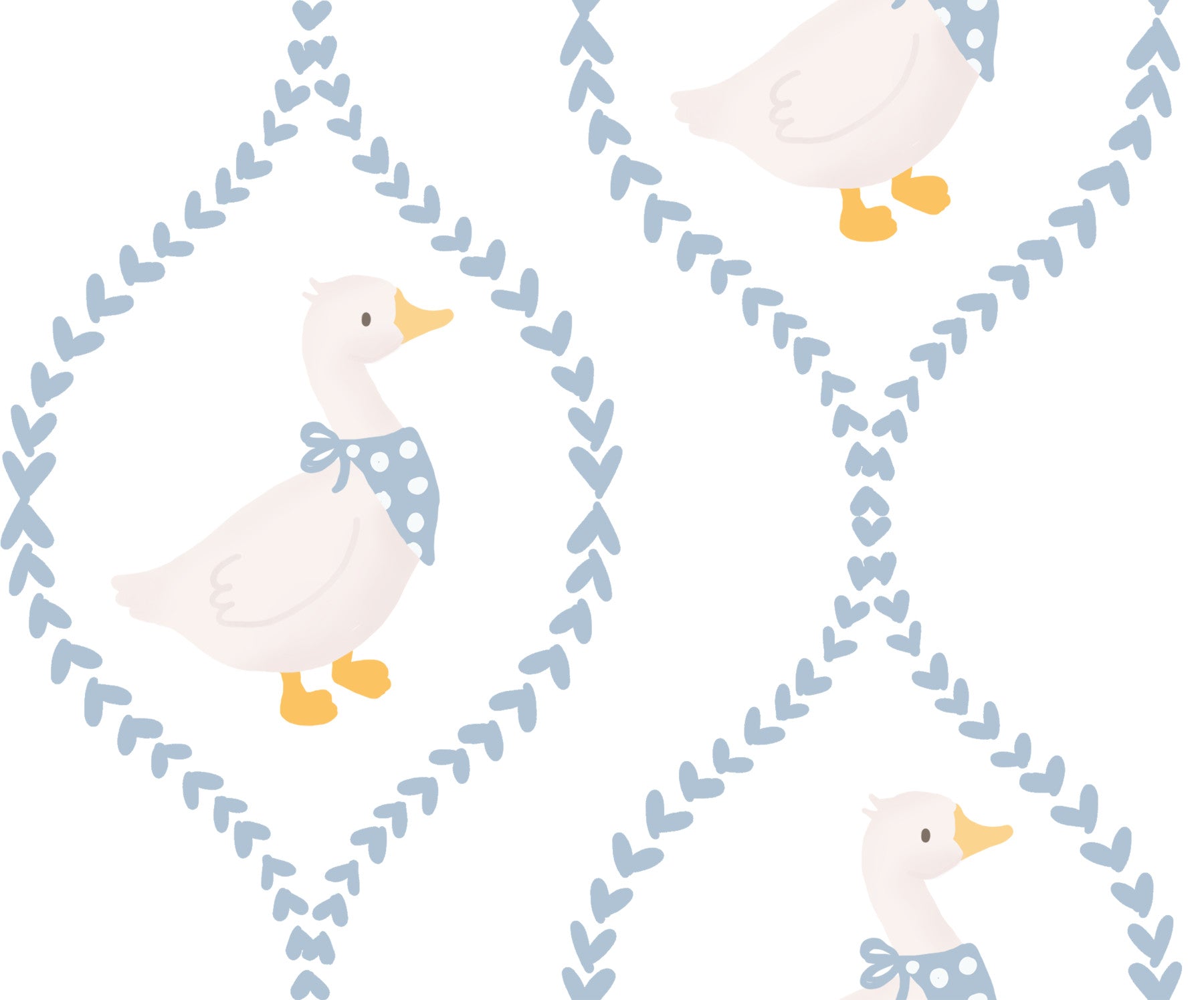 Ducks & Dainty wallpaper covering a kids bedroom in blue and ivory