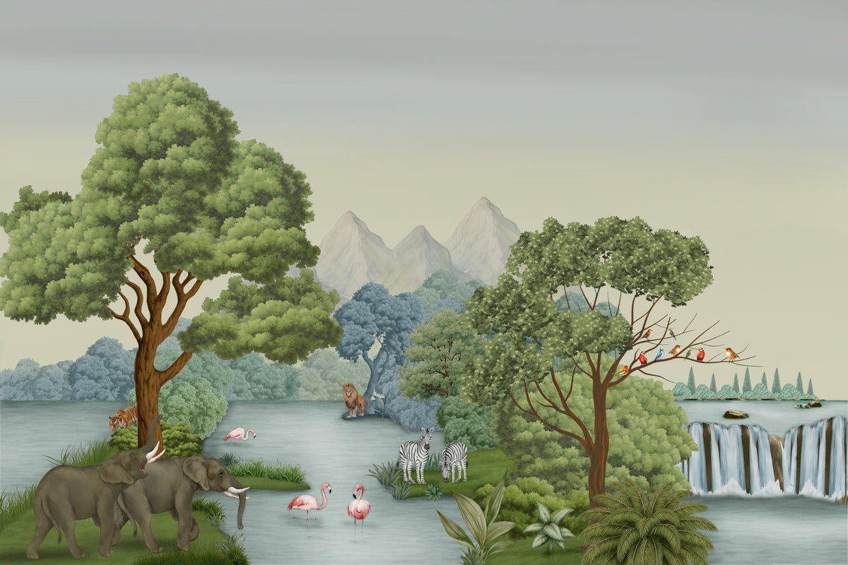 Safari River Oasis Wall Mural in your room