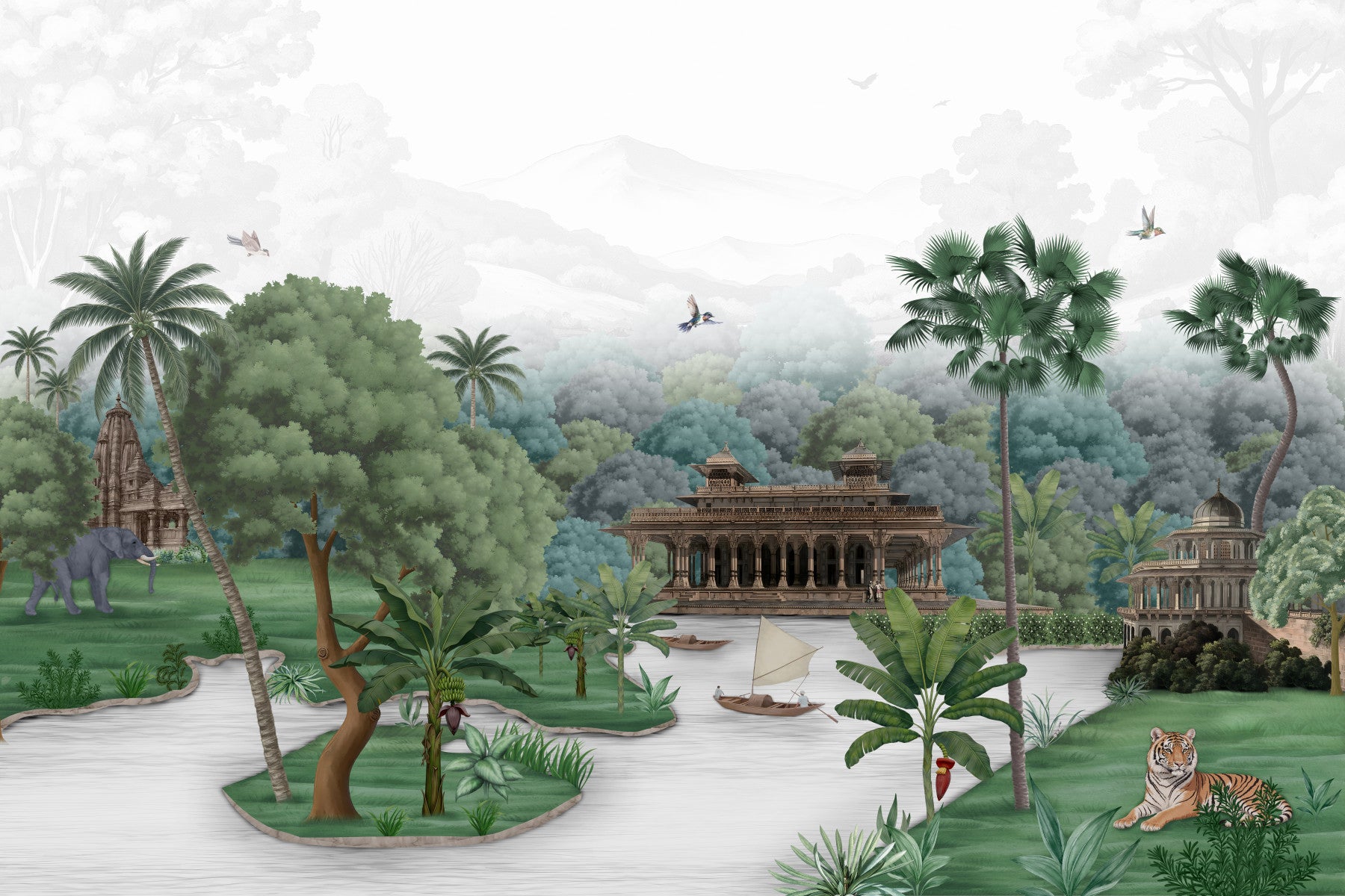 Emerald Jungle Palace Wall Mural