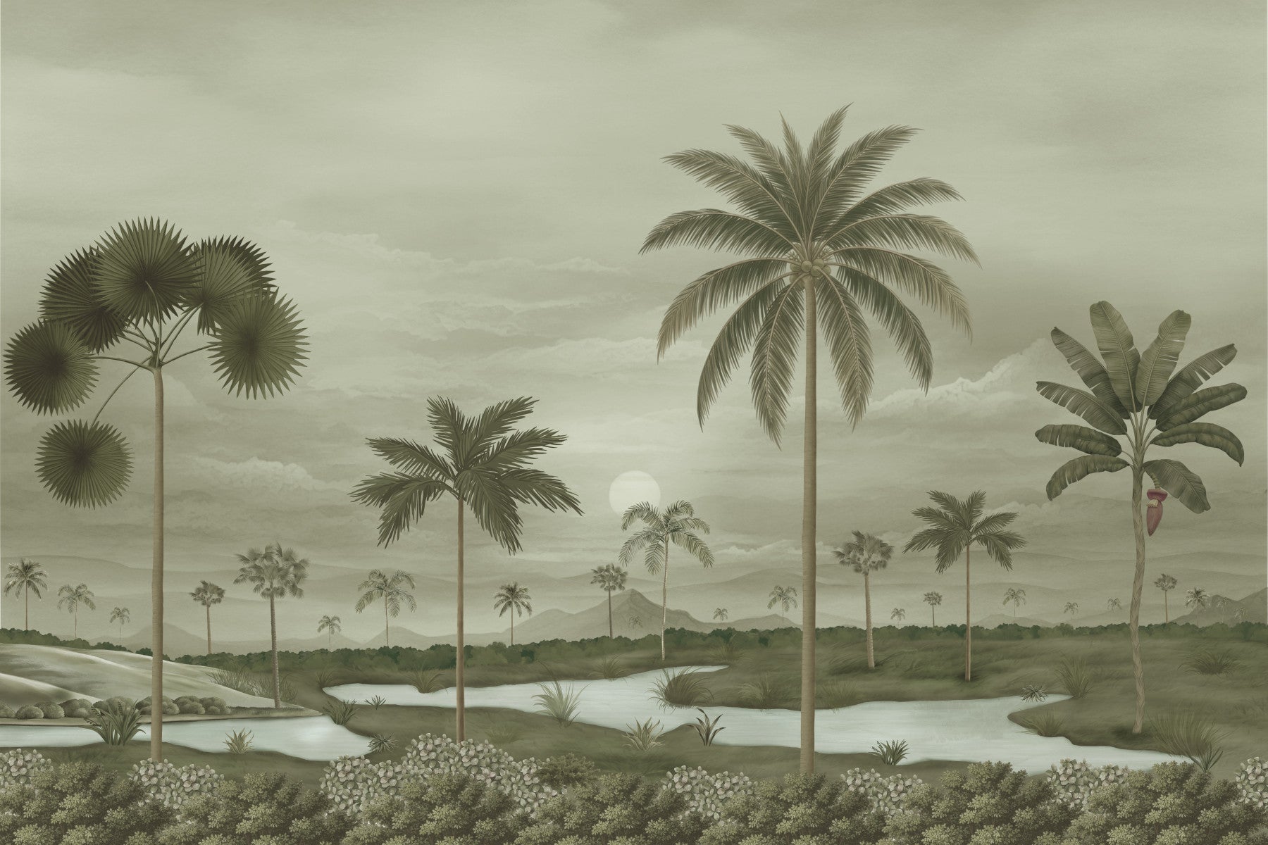 Muted Tropical Riverbend Wall Mural