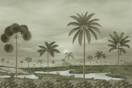 Muted Tropical Riverbend Wall Mural