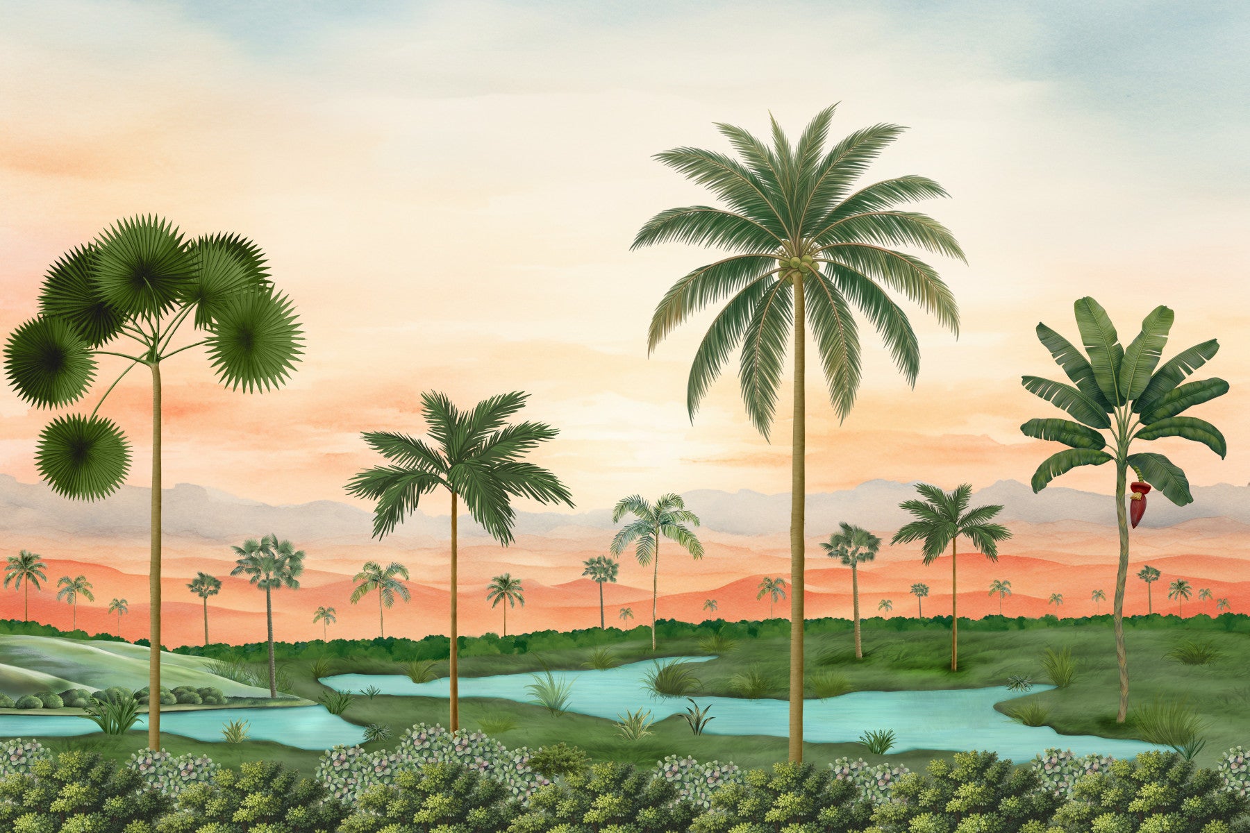 Lush Tropical River Retreat Wall Mural