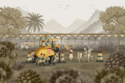 Mughal Grandeur: The Elephant Procession Wall Mural