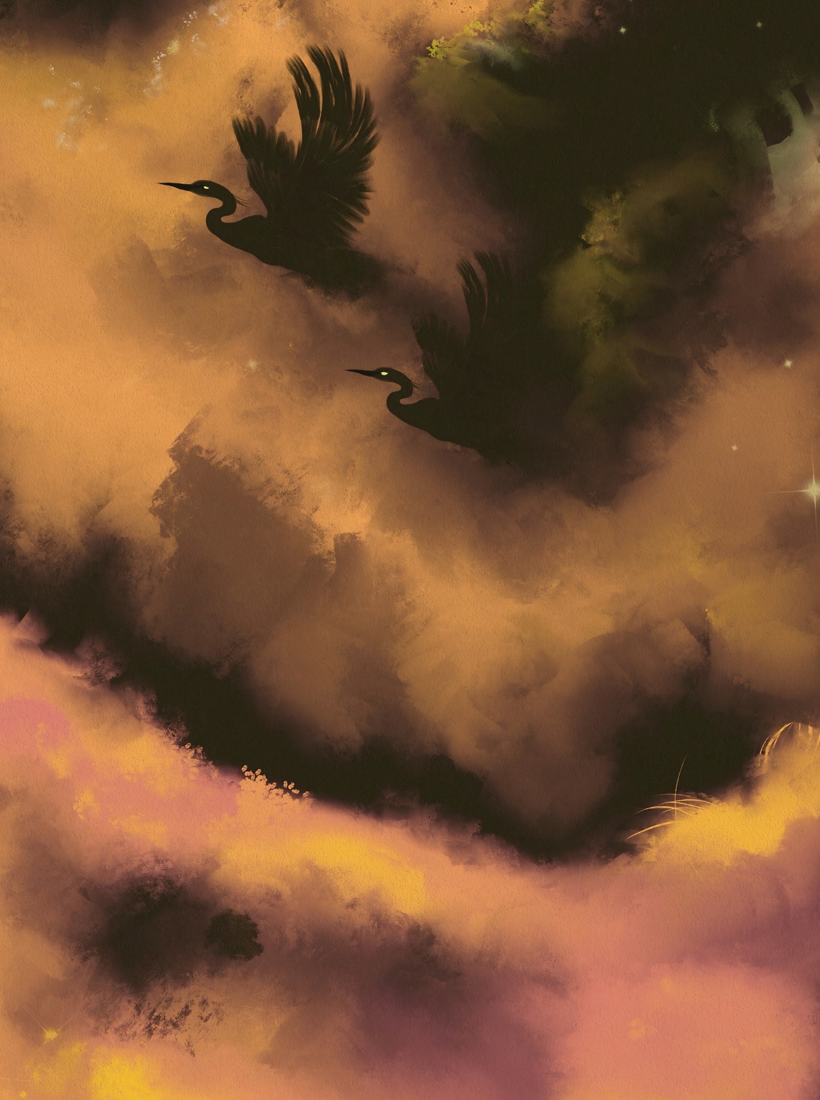 Ethereal Flight Moody Mystical Watercolor Dark Wall Mural in your room