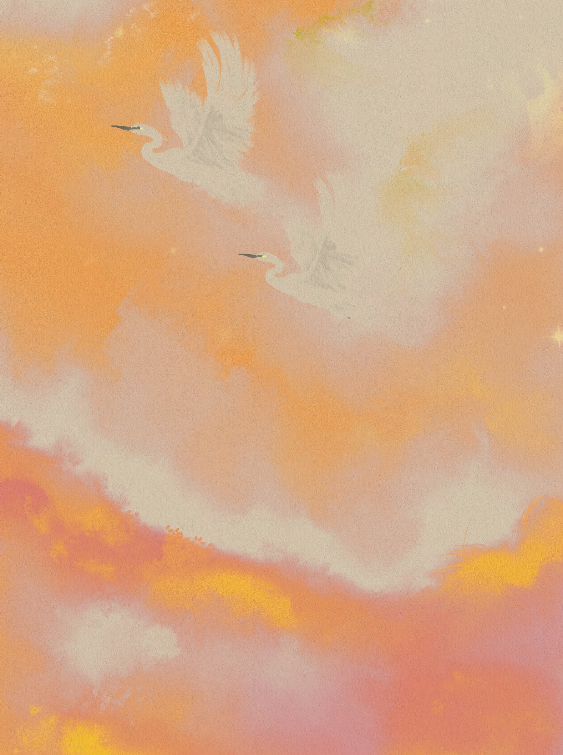 Soaring Dreams in Sunset Hues Peach Watercolor Birds Wall Mural
