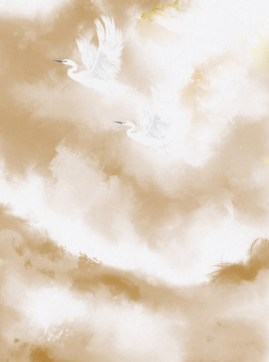 Flight of Serenity Biege Watercolor Birds Wall Mural